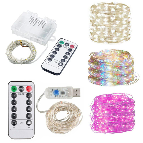 Cable de cobre alimentado por USB, cadena de luces LED de hadas con control remoto de 13 teclas para fiesta de Navidad, impermeable, 8 modos, 33 pies, 50, 100LED ► Foto 1/6