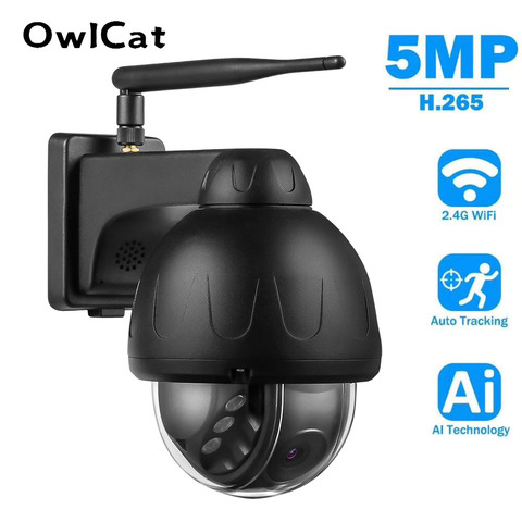 OwlCat Negro Aluminio 5MP Wifi Domo Seguimiento automático Cámara IP Spinning Impermeable Inalámbrico IR Noche CCTV Audio Hablar Memoria Tarjeta SD ► Foto 1/6