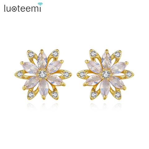 LUOTEEMI-pendientes de tuerca de flor para mujer, joyería de compromiso de boda, de copo de nieve, bisutería femenina, regalos de navidad ► Foto 1/6