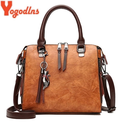 Yogodlns-Bolso de lujo con borla de gato para mujer, bandolera con cremallera doble, informal ► Foto 1/6