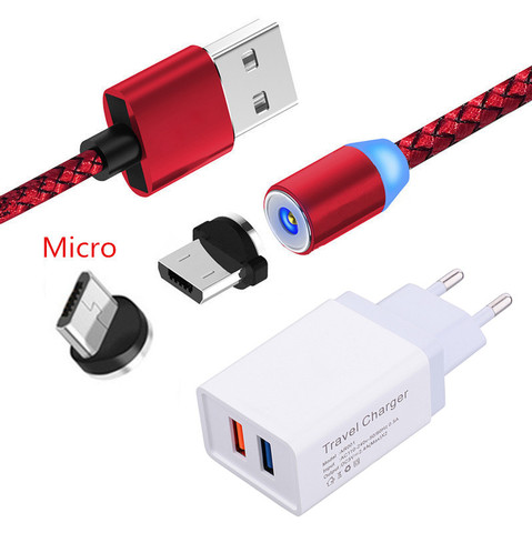 Para Samsung A10e S4 Huawei Y5 Y6 2022 Y9 2022 Honor 7A 8X Lenovo P2 K6 K8 A6600 magnético Micro USB Cable de carga LED cargador de pared ► Foto 1/6