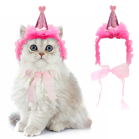 Sombrero para mascotas con forma de corazón de encaje, diadema de Mascota, disfraz para gatos y cachorros, suministros de fiesta, 3 estilos, 1 unidad ► Foto 1/6