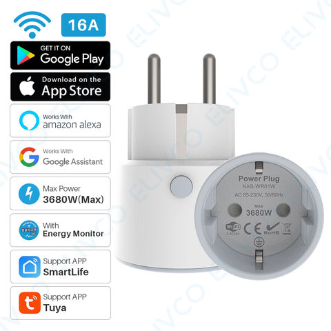 Alimentación Wifi inteligente Plug EU 16A 3680W con Monitor de potencia momento inteligente inalámbrica enchufe trabaja con Alexa eco de Google ► Foto 1/1