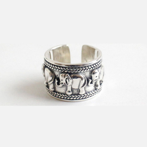 XIYANIKE de Plata de Ley 925 anillos abiertos para parejas, Vintage elefante Animal hecha a mano accesorios para fiesta, joyería regalos ► Foto 1/5