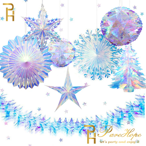 Arco Iris iridiscente brillante nido de abeja copo de nieve árbol de Navidad estrella ventilador cortinas para fiesta de cumpleaños boda decoración de Navidad al por mayor ► Foto 1/6