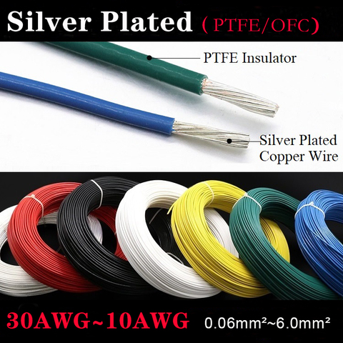 5M chapados en plata de PTFE de alta pureza de cobre OFC Cable parlante Audio HiFi auriculares DIY/10/11/13/14/15/18/20/22/24/26/28/30 AWG ► Foto 1/4