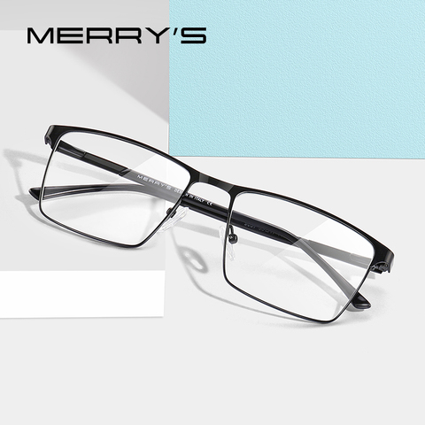 MERRYS-gafas de sol cuadradas para hombre, anteojos para miopía, graduadas, Montura de gafas de aleación de titanio, estilo de negocios, ultralivianas, S2057 ► Foto 1/6