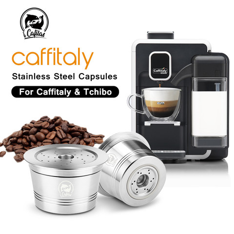 Filtros de café rellenables para Caffitaly Tchibo Cafissimo, cápsula de café reutilizable de acero inoxidable, cuchara de compactador ► Foto 1/6