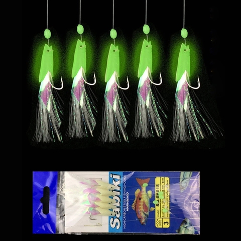 5 unids/set de alta calidad de acero al carbono plumas de caballa lubina señuelo de bacalao Pesca de Mar anzuelo luminoso cebo de pesca ► Foto 1/6