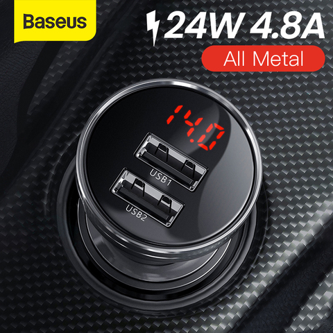 Cargador de coche USB Baseus 24W para teléfono 4.8A adaptador rápido de cargador de teléfono móvil para iPhone Xiaomi con pantalla LED cargador de teléfono de coche ► Foto 1/6