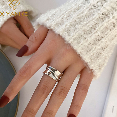 XIYANIKE-Anillos de Compromiso de Plata de Ley 925 para mujer, joyas creativas simples geométricas hechas a mano, regalos de joyería para fiesta ► Foto 1/6