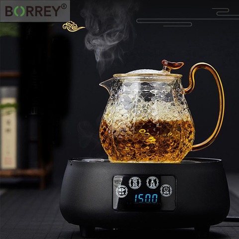 Juego de teteras de vidrio BORREY, tetera de cristal resistente al calor con filtro Infusor de té, tetera dorada con mango Oolong Flower ► Foto 1/6