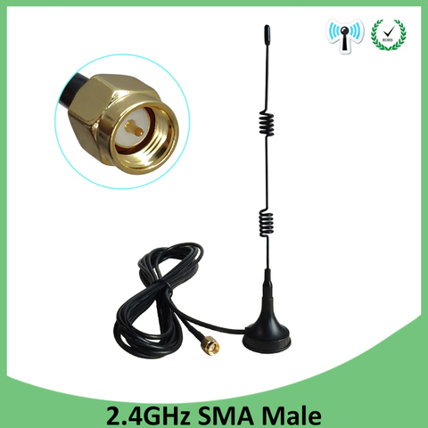 Antena Wifi de 2,4 Ghz, conector macho SMA 5dbi 2,4G, antena con base magnética con ventosa, cable de extensión de 3 metros, enrutador wi-fi ► Foto 1/6