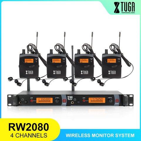 XTUGA-Monitor de escenario profesional RW2080, 4 canales, 4 Bodypack, Monitor de oído inalámbrico, tipo SR2050, Metal completo ► Foto 1/6