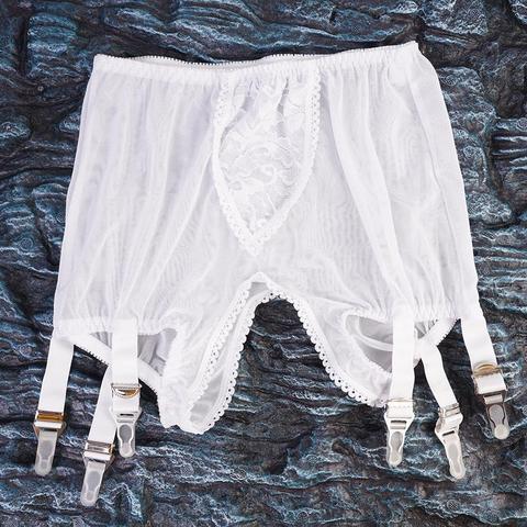 Panty de liga sin entrepierna de cintura alta para mujer, lencería de malla de encaje, 6 correas, Liga Sexy, conjuntos de cinturón ► Foto 1/6