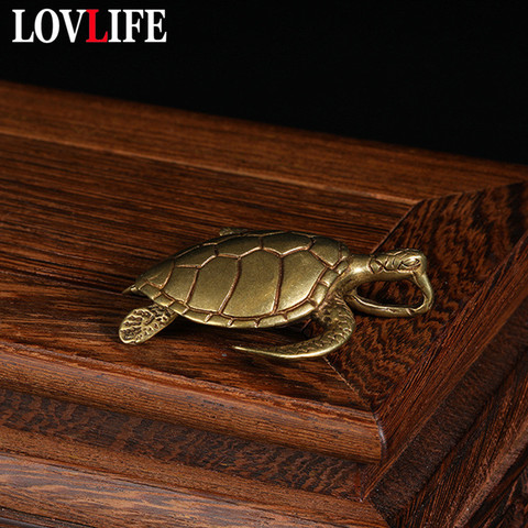 Colgante de tortuga Marina de cobre Vintage para collar, llaveros de latón, longevidad, suerte, Animal Feng Shui, joyería con accesorios colgantes, adornos para el hogar ► Foto 1/5