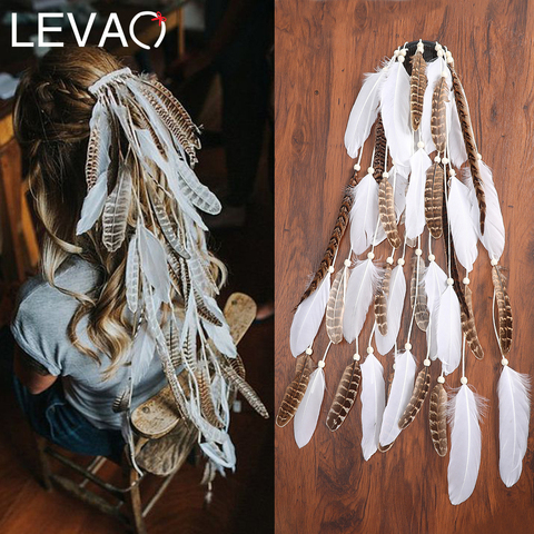 Levao-peinetas de borla de pluma para el pelo para Festival indio para mujer, horquillas para el pelo, tocado Hippie, banda para la cabeza étnica, pinzas para el pelo, tocados ► Foto 1/6