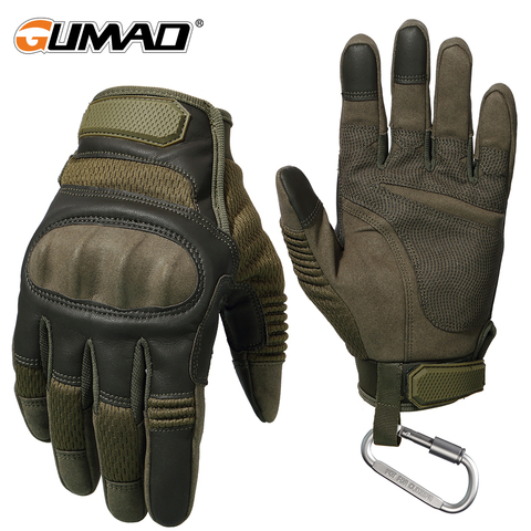 Guantes tácticos de cuero de PU para hombre, guantes de dedo completo con carcasa dura para pantalla táctil, combate militar, Airsoft, conducción, bicicleta ► Foto 1/6