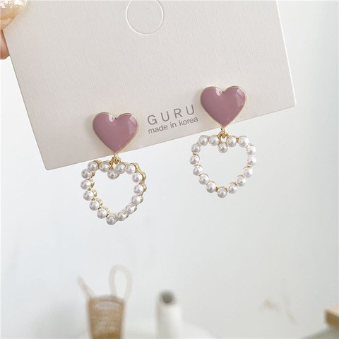 Pendientes de perlas huecas para mujer, aretes de amor con goteo de temperamento, versión coreana, Bangtan, 2022 ► Foto 1/5