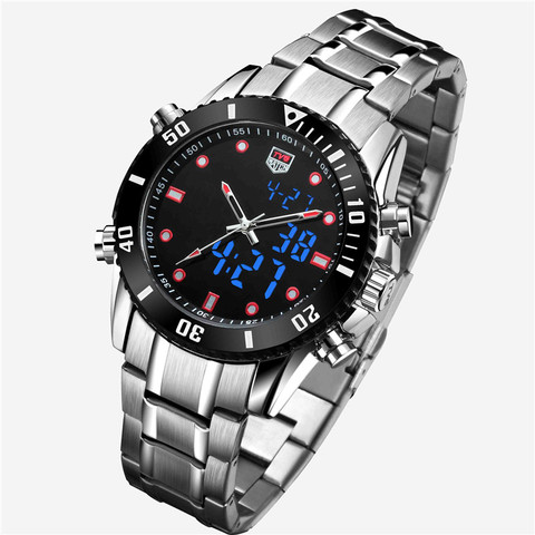 Reloj deportivo de doble movimiento para hombre, cronógrafo de acero inoxidable, de cuarzo, LED, Digital, resistente al agua, TVG KM527 ► Foto 1/6