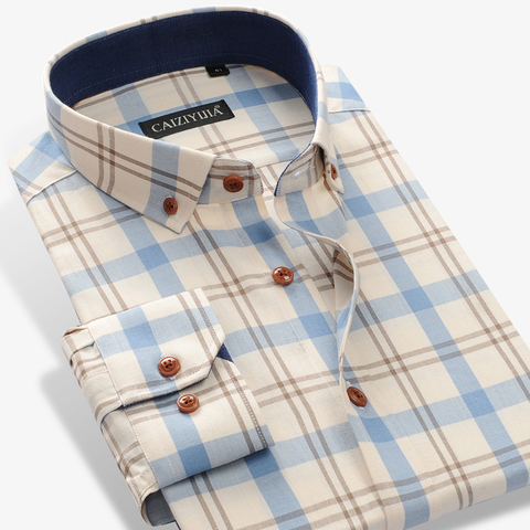 Camisa 100% de algodón de manga larga para hombre, camisa a cuadros con diseño de bolsillo sin mangas, camisas informales con botones de ajuste estándar ► Foto 1/6