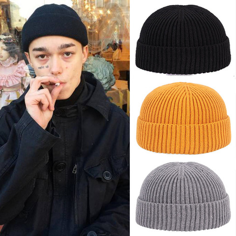 Gorros de punto para hombre y mujer, gorro de pescador negro, de otoño, sólido corto, Hip Hop, Unisex, 2022 ► Foto 1/6