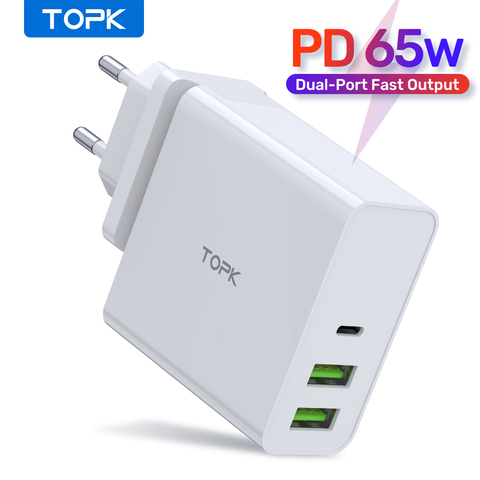 TOPK-cargador USB tipo C de carga rápida para ordenador portátil, dispositivo de carga rápida 3,0 de 65W, PD, para MacBook Pro, tableta y teléfonos móviles ► Foto 1/6