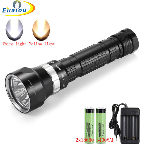 Linterna de buceo 4xXHP50, luz LED para bucear IPX8, 100M, antorcha táctica subacuática, luz amarilla/blanca, para exteriores ► Foto 1/6