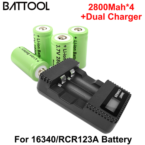 Battool-batería recargable de iones de litio para bolígrafo láser, luz LED de seguridad, CR123A RCR 123 ICR 16340, 2800mAh, 3,7 V ► Foto 1/6