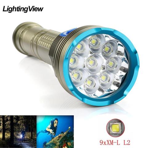 Linterna de luz subacuática Ultra brillante 9xXM-L2, linterna de buceo de alta potencia IP8 táctica, antorcha de buceo 26650, luz de Camping al aire libre ► Foto 1/6