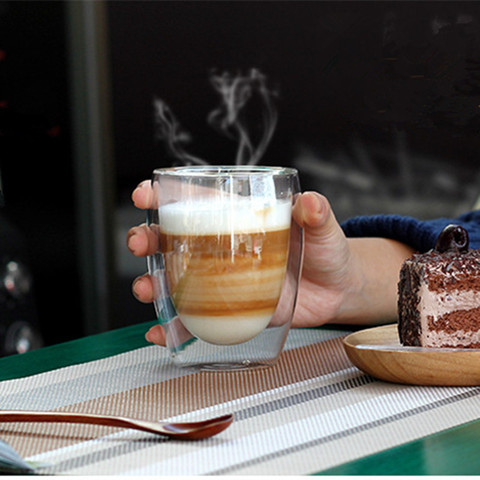 Vasos de cristal de doble pared resistentes al calor, juego de tazas de café hechas a mano, creativas, saludables, transparentes ► Foto 1/1