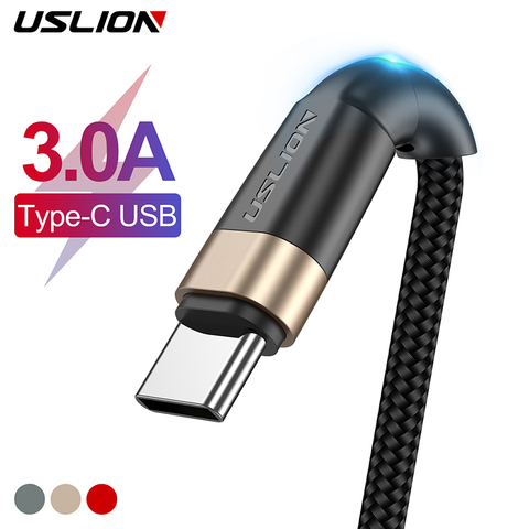 USLION-Cable USB tipo C de 3M, Cable de datos de carga rápida 3A para Samsung Galaxy S8, S9 Plus, Redmi, cargador de teléfono móvil ► Foto 1/6