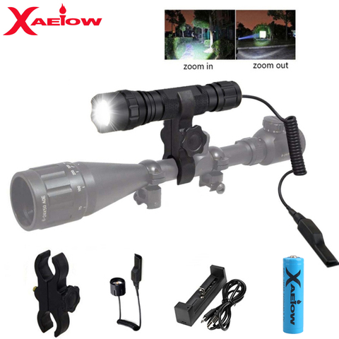 Linterna para arma LED T6/Q5 de 1000LM con zoom, lámpara de montaje Predator Varmint, luz para arma de caza + Montaje del visor del Rifle + interruptor + 18650 + cargador ► Foto 1/6