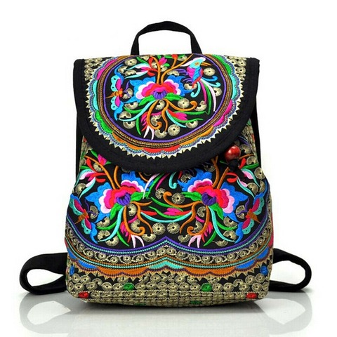 Mochila con bordado Floral para mujer, morral de hombro con bordado Floral, estilo bohemio ► Foto 1/6