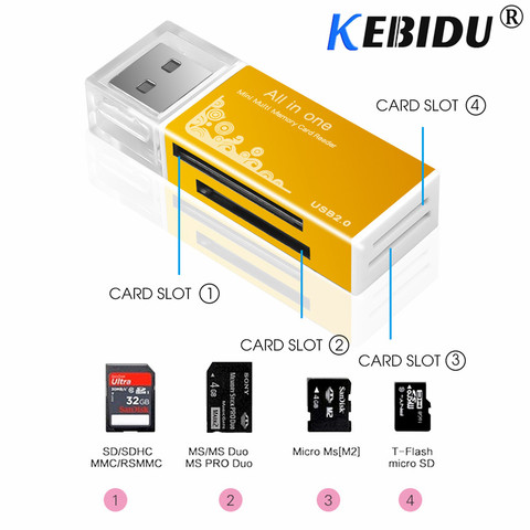 Kebidu todo en 1 lector de tarjeta de memoria USB 2,0 Multi SD/SDHC/MMC/RS MMC TF/MicroSD/MS PRO/MS DUO M2 lector de tarjeta venta al por mayor TF ► Foto 1/6