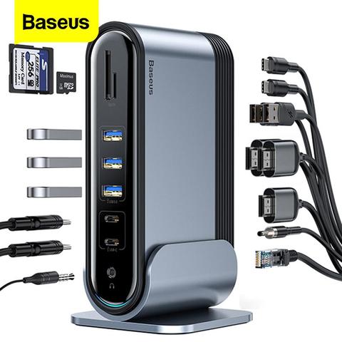 Baseus-concentrador de red USB tipo C a HDMI, compatible con RJ45 VGA SD/TF, lector USB 3,0 PD, adaptador de corriente 17 en 1, estación de acoplamiento para Macbook pro ► Foto 1/6