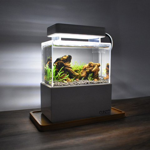 Mini tanque de peces Betta de escritorio, aquapónico Acuario Marino, tazón de peces con Fliter de agua, luz LED, bomba de aire USB, decoraciones portátiles ► Foto 1/6