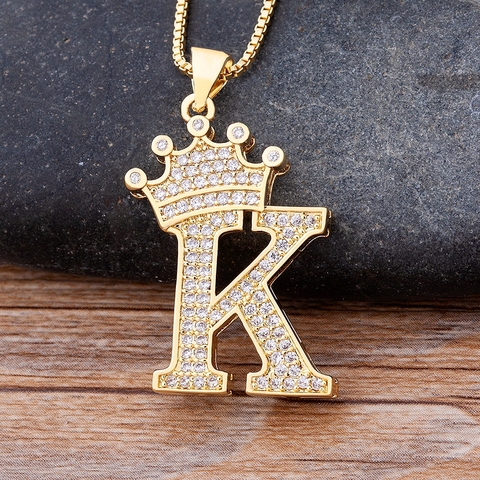 Collar con colgante con inicial de corona de circón, 26 letras A-Z, alfabeto, Gargantilla con estilo Punk, Hip-Hop, regalo de joyería ► Foto 1/6