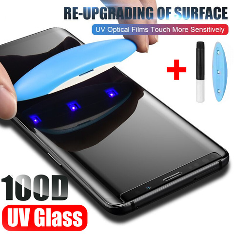 Vidrio Templado UV para Samsung Galaxy S9 S8 S10 Plus Note 8 9 10 100D Protector de pantalla de líquido completo para Samsung S8 S7 Edge Glass ► Foto 1/6
