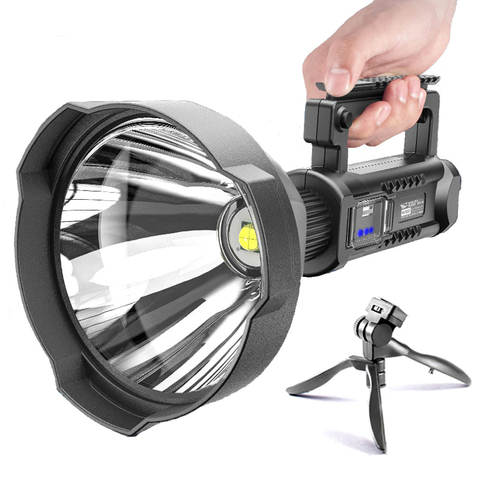 Potente linterna LED portátil P90, reflector, recargable por USB, superbrillante, resistente al agua, con Base de trípode ► Foto 1/6