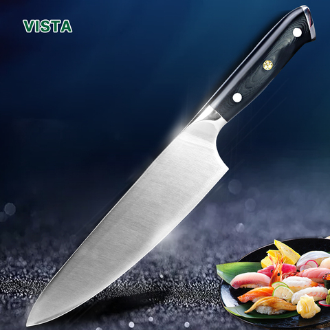 Cuchillo de cocina de 8 pulgadas, Chef NIF 7Cr17 440C, acero inoxidable de alto carbono, mango alemán G10, Santoku, cuchillo de carnicero, herramienta de cocina ► Foto 1/6