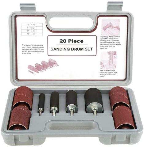 20 unids largo Tambores lijado Kit de taladro herramientas de carpintería, herramientas de molienda (1/2 