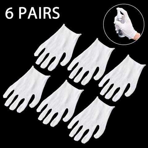 Guantes de algodón blancos, protectores de manos antipolvo, fino tacto suave, Multi para el hogar, exterior, guantes para limpiar joyas, 12 Uds. ► Foto 1/6