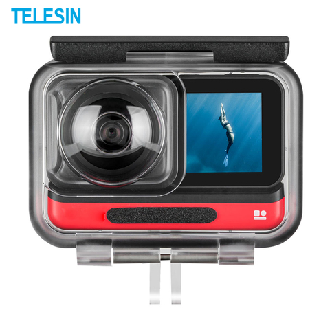 TELESIN carcasa subacuática protector impermeable de la cubierta del caso para Insta360 una R 4K 360 vistas panorámicas de acción de edición accesorio de cámara ► Foto 1/6