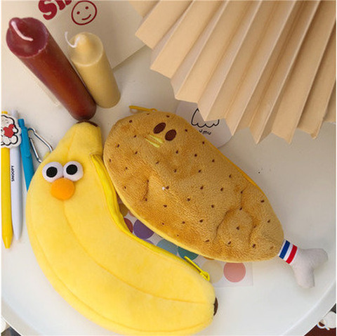 Bolsa Coreana de plumas de gran capacidad para estudiante, estuche de plumas de felpa con pata de pollo, plátano, regalo creativo de papelería ► Foto 1/5