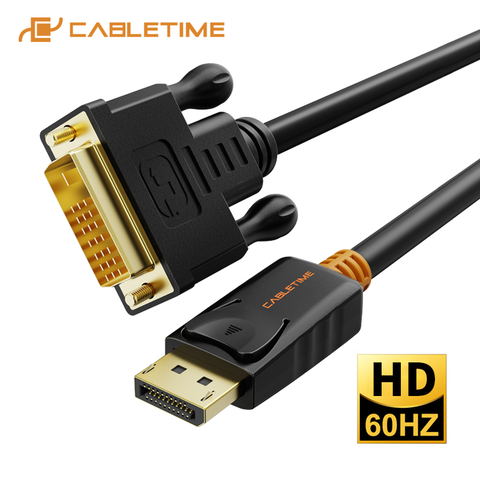 PUERTO DE PANTALLA DE CABLETIME a DVI Cable M/M negro DisplayPort DP a DVI adaptador de conexión 1080P 3D para proyector para PC HDTV C074 ► Foto 1/6