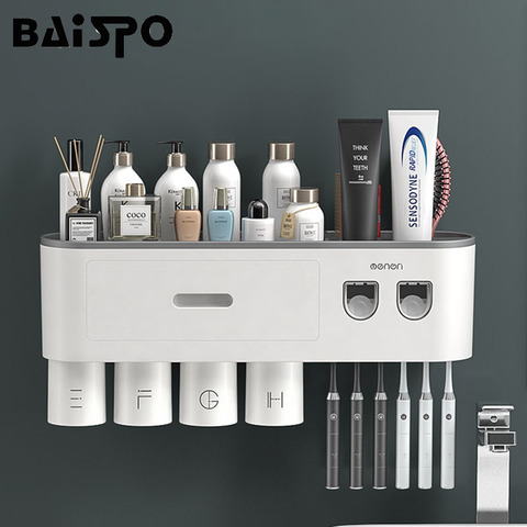 BAISPO-Soporte de cepillo multifuncional automático, nueva actualización, exprimidor de pasta dental, estante para cepillo de dientes, juego de baño sin perforación ► Foto 1/6