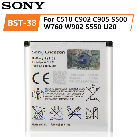 Reemplazo Original Sony batería para Sony C510 C902 C905 S500 W760 W902 S550 U20 BST-38 970mAh auténtico de la batería del teléfono ► Foto 1/6
