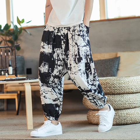 Pantalones bombachos estampados para hombre, ropa informal suelta de algodón y lino, con cordón ajustable, Otoño, 2022 ► Foto 1/5