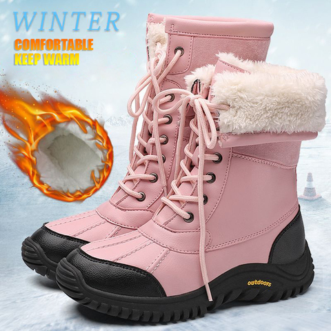 Las nuevas mujeres de invierno nieve botas media pantorrilla botas para la nieve caliente gruesa piel cómodo impermeable zapatillas Chaussures de mujer de talla grande 42 ► Foto 1/6